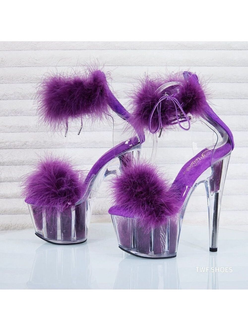 Passion Purple Furry Marabou Feather 7" High Heel Platform Shoes